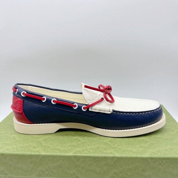 Gucci Riverside Leather Boat Shoe Loafer Moccasin Blue Mens UK 9 US 9.5 $890 - Picture 8 of 13